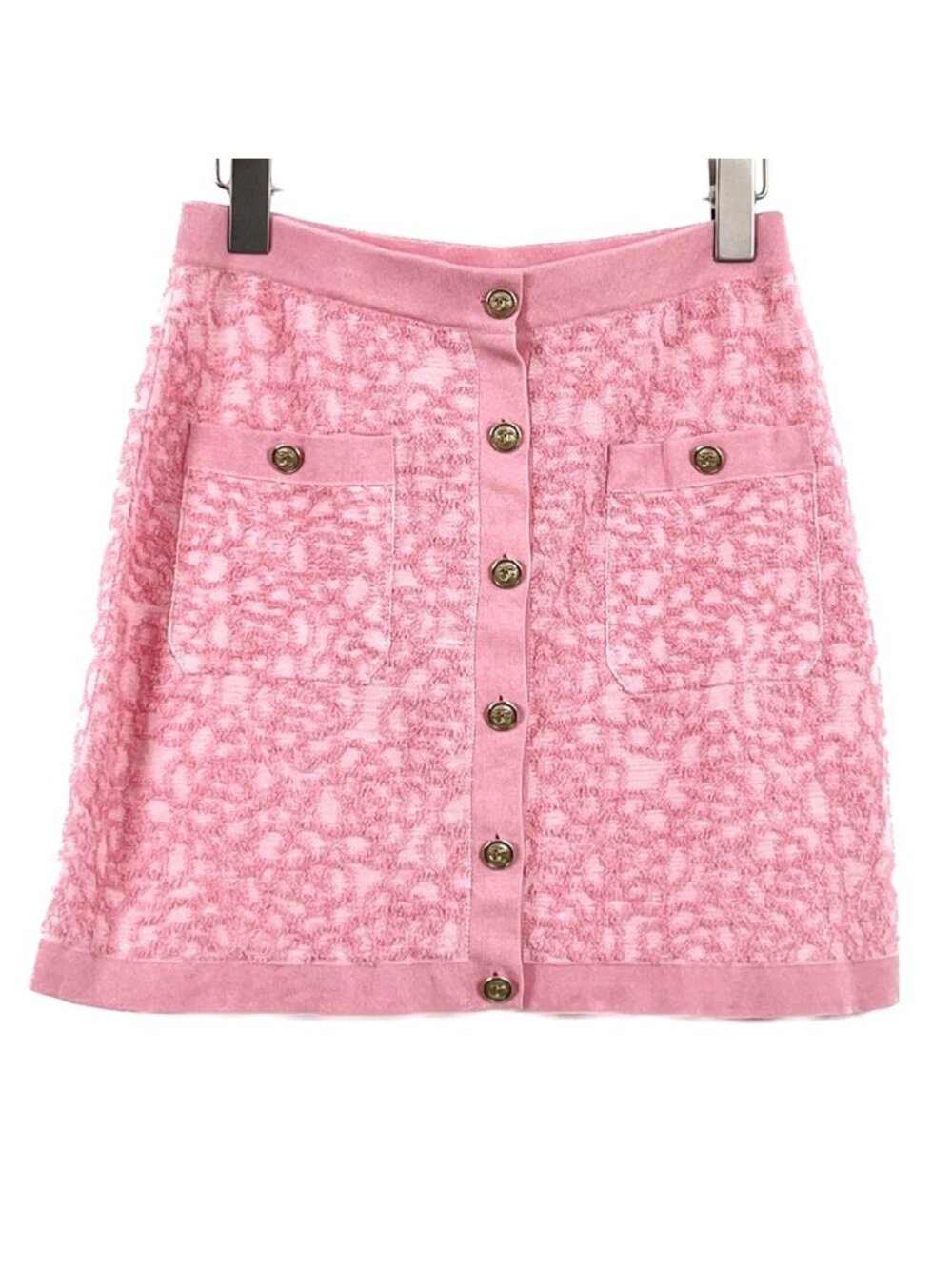 Chanel Peach Pink Embossed Camellia Cotton Knit Skirt